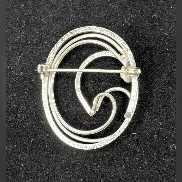 Vintage Art Nouveau Revival Pearl Swirl Brooch Silver Tone - Picture 5 of 6